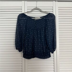 Abercrombie & Fitch Sheer Puff Sleeve Peasant Top Boho Bohemian Sz S